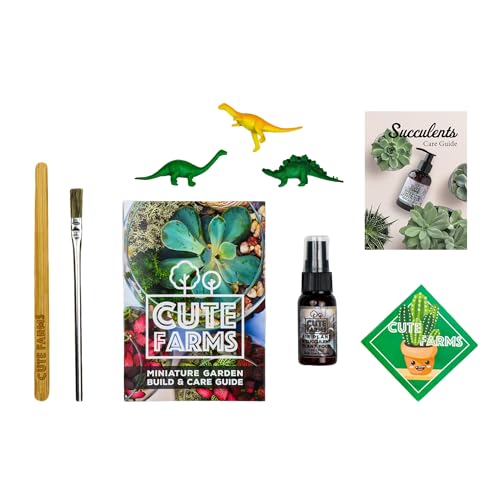 Cute Farms Terrarium Starter Kit | Moss, Vermiculite, Soil, Pebbles, Plant Food, Finishing Tools, Build and Care Guide | DIY Succulent Terrarium Kit for Adults and Kids (Large Kit)