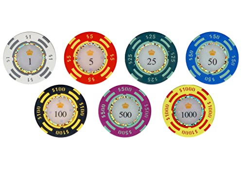 Versa Games 13.5 Gram Poker Chips - Clay Poker Chips Set - 500 Piece Crown Casino Poker Set with Numbers Denomination - New Upgraded Poker Case