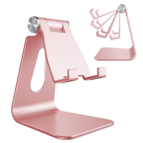 CreaDream Adjustable Cell Phone Stand, Phone Stand, Cradle, Dock, Holder, Aluminum Desktop Stand Compatible with Phone 16 15 14 13 12 11 Pro Max Plus SE, Accessories Desk, All Mobile Phones-Rose Gold