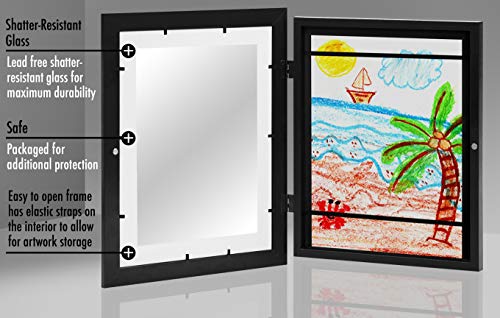 Americanflat Front Loading Kids Art Frame in Black - 8.5x11 Picture Frame with Mat and 10x12.5 Without Mat - Kids Artwork Frames Changeable Display - Frames for Kids Artwork Holds 100 Pieces