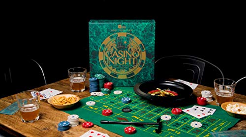 Talking Tables Casino Night Game Kit - Play Poker, Blackjack, Roulette - Gambling Set for Adults, Gifts for Him - Contains Game Mat, Chips, Play Money, Balls, Playing Cards (Host-Casino-V2)