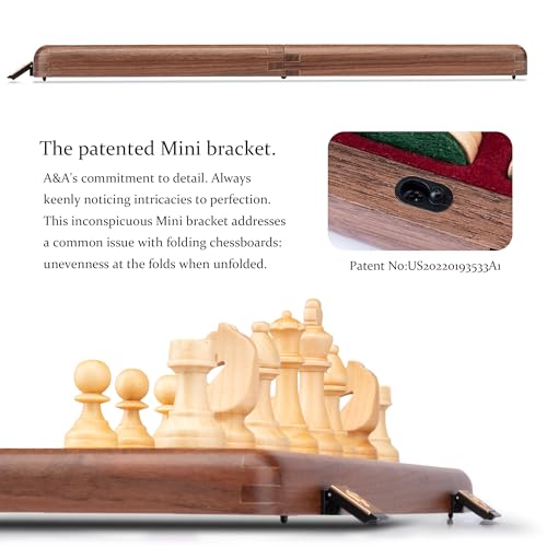 A&A Premium Natural Walnut Folding Chess Set, w/ 15" Board & 3" King Height Staunton Chess Pieces, Includes 2 Extra Queens and a Storage Bag