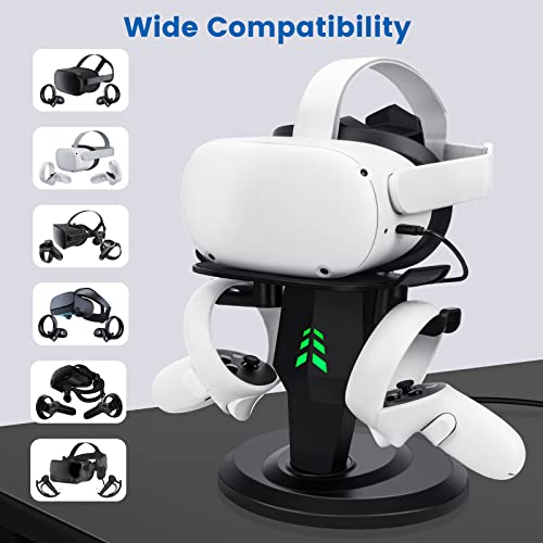 Lampelc Headset Charging Dock, VR Display Stand for Meta/Oculus Quest 2, Rift/Rift S, HTC Vive, Valve Index Headset, Touch Controllers and VR Accessories, with LED Lights, Type C Charging Port