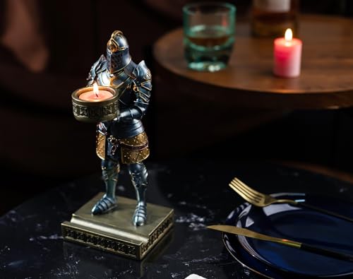 HDMbigmi King's Guard Standup Knight Candlestick Holders Resin TeaLight Holder Warrior Mobile Phone Stand Pen Holder Candle Holder for Restaurant, Altar, Home Table(Blue)