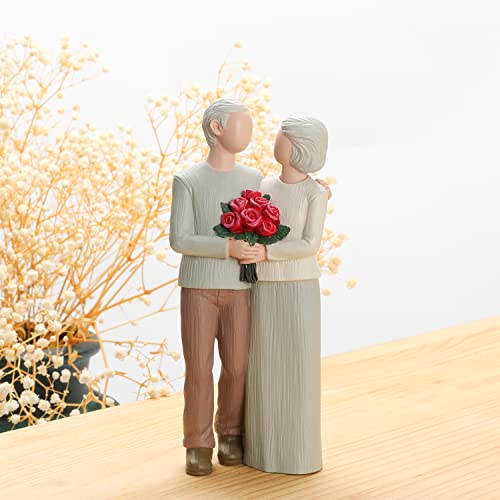 Hensonever Loving Elderly Couple Figurines, Wedding Anniversary Statues for Home Decoration, Sculpted Hand-Painted Figures Gifts to Parents Grandparents