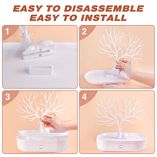 MOJUN Antlers Jewelry Display Stand with Drawers, Necklace Earring Bracelet Jewelry Organizer Display Stand, Plastic Jewelry Tree Ideal Gift for Women, White