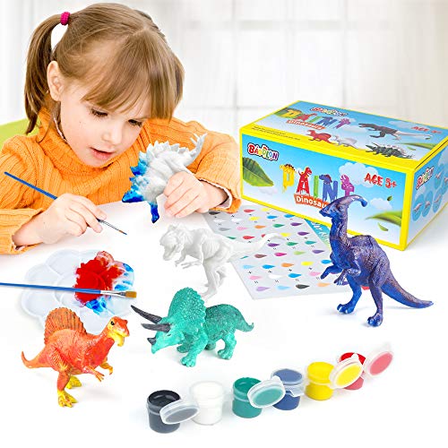 BAODLON Kids Arts Crafts Set Dinosaur Toy Painting Kit - 10 Dinosaur Figurines, Decorate Your Dinosaur, Create a Dino World Painting Toys Gifts for 5, 6, 7, 8 Year Old Boys Kids Girls Toddlers