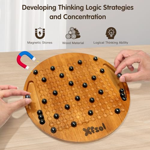 Wooden Magnetic Chess Games, Magnetism Game Both Sides can be Used, Interactive Desktop Fun Board Games with 30Pcs Magnet Marbles, Develop Intelligence Strategy Games