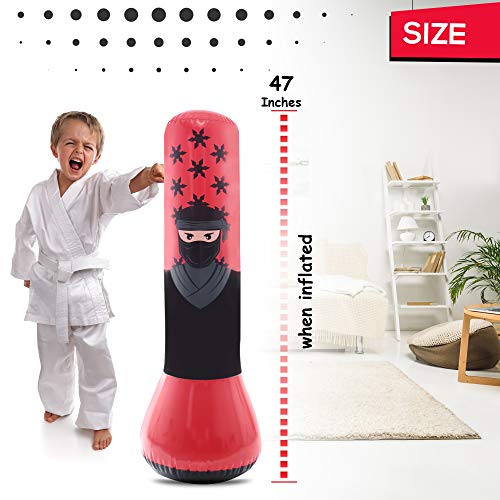 Whoobli Ninja Inflatable Kids Punching Bag, Inflatable Toy Punching Bag for Kids, Bounce-Back Bop Bag for Play, Boxing, Karate, Anger Management, Gift for 3-7 Years Old, Toys Age 3 4 5 6 7; New 2024