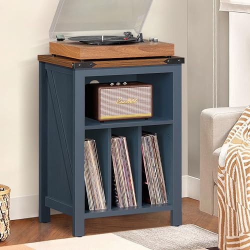 Joaxswe Record Player Stand with Vinyl Record Storage,Navy Blue Record Player Table Holds up to 160 Albums,Large Wood Turntable Stand Cabinet Dispaly Shelf for Living Room,Bedroom,Office