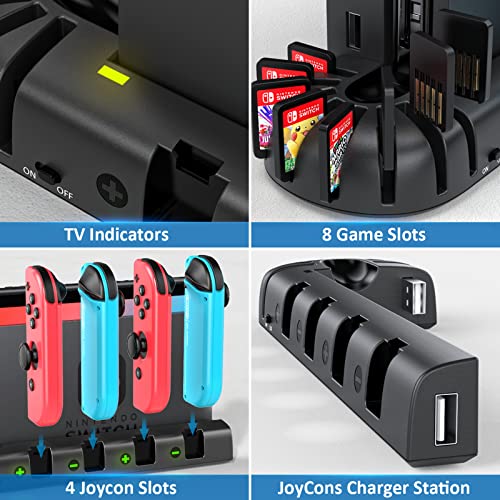 Switch Controller Charging Dock Station Compatible with Nintendo Switch Accessories & OLED Model Joycons, KDD Switch Controller Charger Docking Station with Upgraded 8 Switch Games