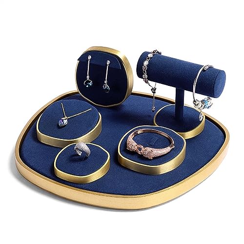 JUNXIAN Jewelry Stand Creative T Shape Bracelet Necklace Pendant Tower Blue Velvet Watch Keychain Jewelry Display Stand Jewelry Organizer Jewelry Rack