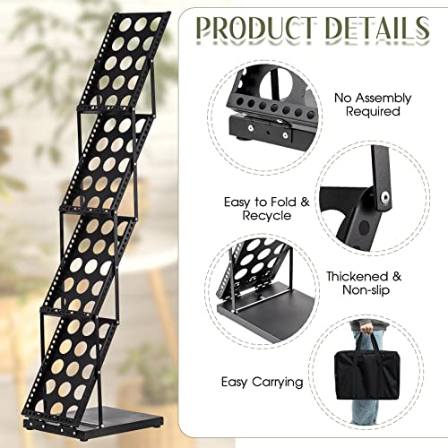 Tatuo 1 Piece Foldable Magazine Rack Metal Catalog Literature Rack Portable 4 Pockets with Carrying Bag Brochure Stand Literature Rack Display Holder Stand for Exhibition Trade Show