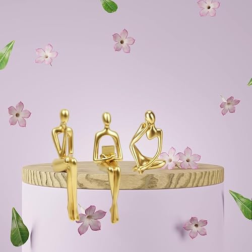 Prettidecor Gold Home Decor Thinker Statue Accents, Set of 3 Thinker Sculptures Office Decor Modern Abstract Resin Decoration on Shelf Table Desk for Living Room Office Bedroom (Small Gold)