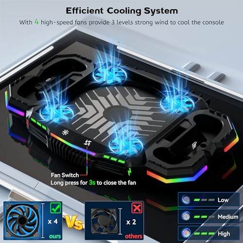 Cooling Stand with Top Fan for Xbox Series X Console - with 2 Rechargeable Battery, 4 Controller Holders and 2 Headphone Stands