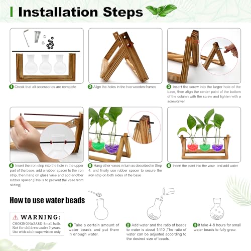 Plant Propagation Station with Wooden Stand,Plant Decor Birthday Gifts for Women,Christmas Planter Gifts for Plant Lovers,Plant Terrarium for Home Office Christmas Decor,Window Sill Decor-3 Bulb Vases