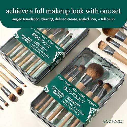 EcoTools Start The Day Beautifully 6 Piece Makeup Brush Set, Makeup Brushes For Eyeshadow, Blush, Concealer, & Foundation Application, Eco-Friendly, Gift Set, Synthetic Hair, Vegan & Cruelty-Free