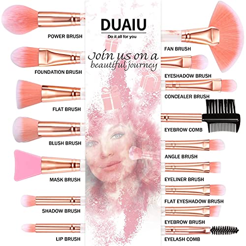 DUAIU Professional Makeup Brushes Set 16PCS Marble Handle with 4PCs Sponge Blenders Foundation Brushes Eyeshadow Brush Lip Brush Silicone Face Mask Brush Make Up Tool