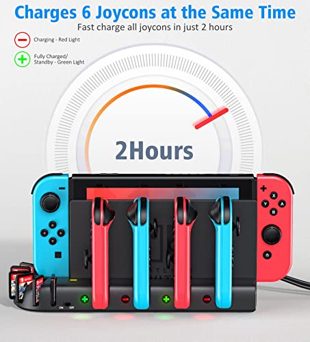 Switch Controller Charging Dock Station Compatible with Nintendo Switch Accessories & OLED Model Joycons, KDD Switch Controller Charger Docking Station with Upgraded 8 Switch Games