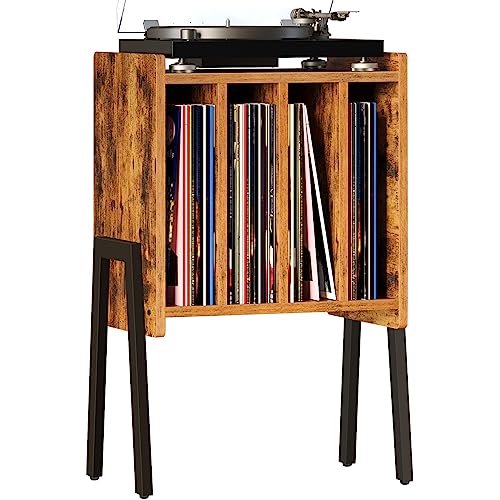 TUTOTAK Record Player Stand, Record Storage Table, End Table with Vinyl Holder Display Shelf, Side Table, Turntable Stand, Nightstand V1TB01BB045