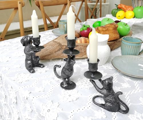 Iron Taper Candle Holder - Cat Decor Candle Holder - Dog Decorative Candle Stand - Mouse Taper Candlestick Holder