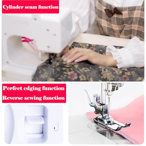 Dechow Sewing Machine for Beginners, Electric Mini Portable, 14 Built-in Stitches with Reverse Sewing, 2 Speeds Double Thread with Foot Pedal, Storage Bag, Cotton Fabric and Threads (White)