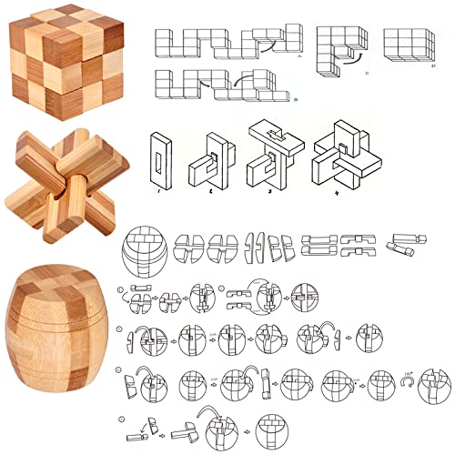 VolksRose 12pcs Wooden Brain Teaser Puzzles, IQ Challenge Puzzle Games, Logic Smart Mind Puzzle Box Lock Toy Removing Assembling 3D Small Puzzle Gift Set for Adults Teenagers Kids, 1.8inch 4.5cm