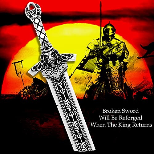 ZiWuark Mens Broken Sword Necklace Lion Head Knight Dragon Sword Pendant Viking Jewelry for Men Women, Silver Lion