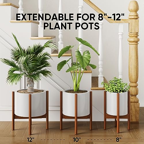 MUDEELA Adjustable Plant Stand Indoor, Bamboo Plant Stand 8 to 12 Inches, Bamboo Dark Brown Planter Stand for Indoor Plants,Single Floor Plant Stand for Indoor Plants, Pot Plant Not Included