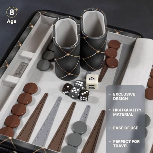 Magnetic Travel Backgammon Sets for Adults - Quality PU Leather Backgammon Board Game for Adults and Kids - 14" Travel Backgammon Board with 32 Magnetic Pieces in PU Leather Case