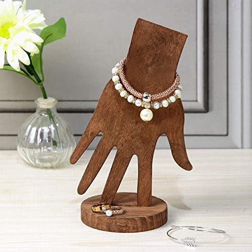 MOOCA 6 Pcs Set Real Wooden Hand Form Jewelry Display, 2-Way Design for Wall Hanging or Standalone Mannequin Finger Hand Display, Premium Real Wood Sturdy Base, Brown Color