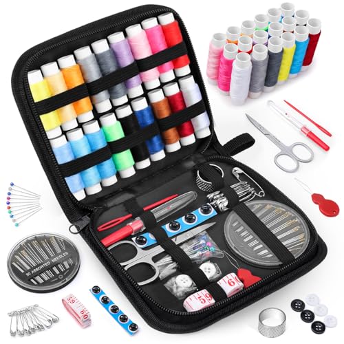 Coquimbo Sewing Kit Stocking Stuffers Gifts for Women Men Adults Kids Teens Mom Grandma Beginner Kids Traveler, Portable Sewing Supplies Accessories Contains Thread, Needle, Scissors (Black, M)