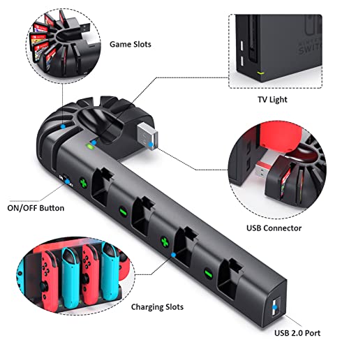 Switch Controller Charging Dock Station Compatible with Nintendo Switch Accessories & OLED Model Joycons, KDD Switch Controller Charger Docking Station with Upgraded 8 Switch Games