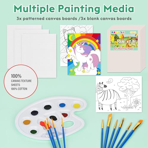 ACGASK 43 Pieces Acrylic Painting Kits for Kids,Non Toxic Arts Supplies and Paint Set for Kids with 6 Canvas Panels,24 Color Paints,15 Paper pad,Table Easels,10 Brushes Etc,Painting Kit Gift