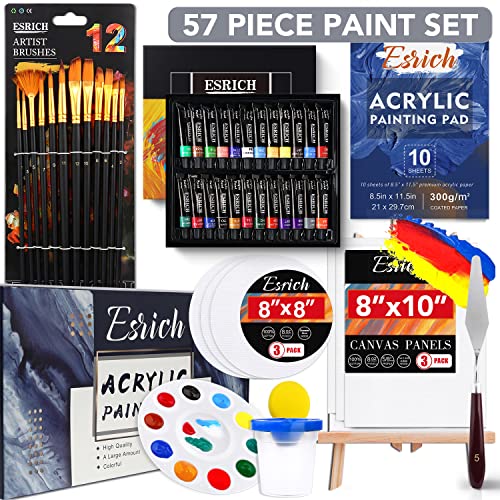 Acrylic Paint Set,57 PCS Professional Painting Supplies with Paint Brushes, Acrylic Paint, Easel, Canvases, Painting Pads，Palette, Paint Knife, Brush Cup and Art Sponge for Hobbyists and Beginners