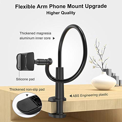 Phone Holder Bed Gooseneck Mount - Flexible Arm 360 Mount Clip Adjustable Bracket Clamp Stand Compatible with Cell Phone 11 Pro XS Max XR X 8 7 6 Plus 5 4, Samsung S10 S9 S8 for Bedroom Desk