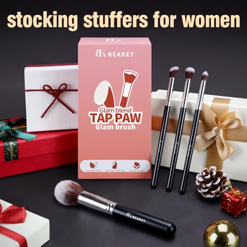 BEAKEY Makeup Brushes Set, Professional Foundation Eyeshadow Concealer Blush Powder Bronzer Applicator, 2 Blender Sponge wit Beauty Paper Case, Gifts for Women Christmas Stocking Stuffers for Adults