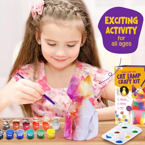 LAOESE Paint Your Own Cat Lamp Kit, Art Supplies Arts & Crafts Kit, Painting kit for Kids 6-12, Arts and Crafts for Kids Ages 8-12, Toys Girls Boy Birthday Christmas Gift Ages 3 4 5 6 7 8 9 10 11 12+