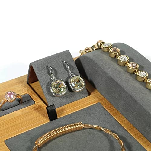 KEG801302 Jewelry Display Stand Velvet Wooden Jewelry Display Tray Showcase Display Organizer Rings Earrings Necklaces Bracelet Watch Display Stand for Selling Jewelry Holder Organizer