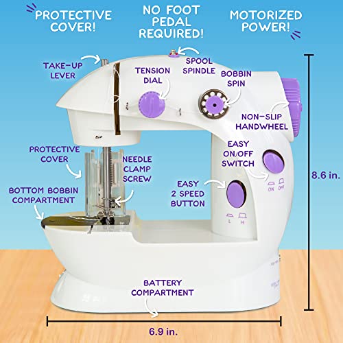 Made By Me My Very Own Sewing Machine, Portable Battery Powered First Sewing Machine, Includes Fabric, Thread, Measuring Tape, & Stuffing, Beginner Sewing Machine for Kids Ages 8+