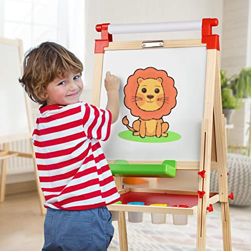 JOYOOSS Easel for Kids Art Easel Kids Easels for Toddlers,Wooden Kid Easel with Paper Roll - Adjustable Magnetic Double Sided, Toddler Art Easel for Toddlers 2-4 Years and Art Easel for Kids Ages 4-8