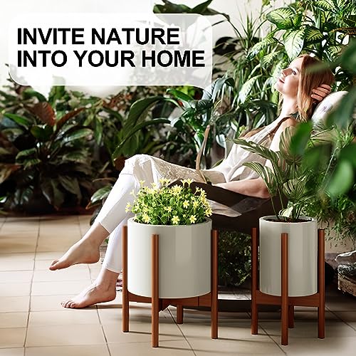 MUDEELA Adjustable Plant Stand Indoor, Bamboo Plant Stand 8 to 12 Inches, Bamboo Dark Brown Planter Stand for Indoor Plants,Single Floor Plant Stand for Indoor Plants, Pot Plant Not Included