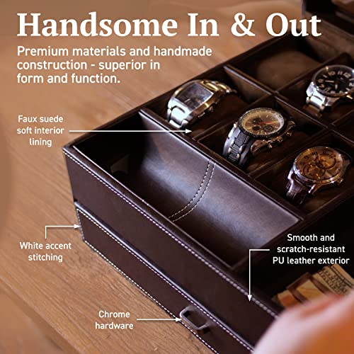 HOUNDSBAY Watch Box for Men & Mens Jewelry Box Organizer - Watch Box Organizer for Men - Watch Display Case - Valet Tray & Watch Holder Organizer for Men - Nightstand Organizer & Watch Stand