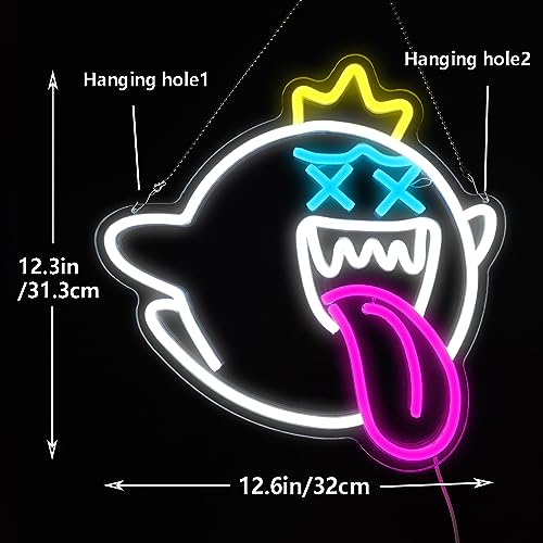 King Boo Neon Sign Ghost Led Neon Light with Dimmable switch Gaming Neon Sign for Kids Game Room Man Cave Birthday Halloween Decor Christmas Gift