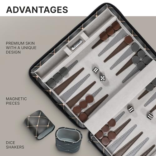 Magnetic Travel Backgammon Sets for Adults - Quality PU Leather Backgammon Board Game for Adults and Kids - 14" Travel Backgammon Board with 32 Magnetic Pieces in PU Leather Case