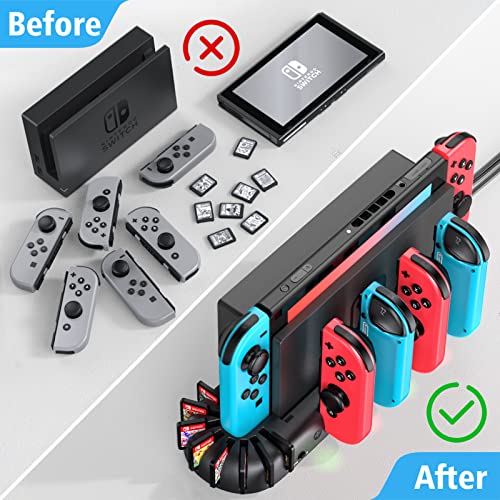 Switch Controller Charging Dock Station Compatible with Nintendo Switch Accessories & OLED Model Joycons, KDD Switch Controller Charger Docking Station with Upgraded 8 Switch Games