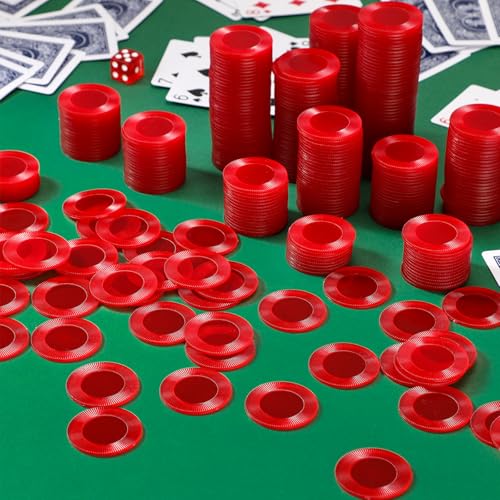 Leitee 500 Pcs Plastic Poker Chips 38 mm Interlocking Game Chips Lightweight Poker Chip Set Tokens Bingo Chips Blank Casino Counting Chips Bulk for Adults Counting Reward Card (Transparent Red)