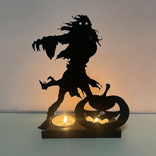 Halloween Shadow Candle Holder Spooky Witch Ghost Black Shadow Candlestick Pedestal All Hallows Eve Table Centerpiece Table Decor Candle Holders Candleholder Tabletop Candle Stands Halloween Decor