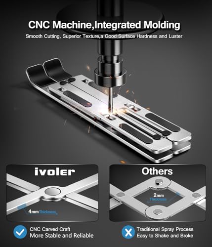 ivoler Laptop Stand, Laptop Holder Riser Computer Tablet Stand, 6 Angles Adjustable Aluminum Ergonomic Foldable Portable Desktop Holder Compatible with 10-15.6” MacBook,iPad, HP, Dell, Lenovo Silver