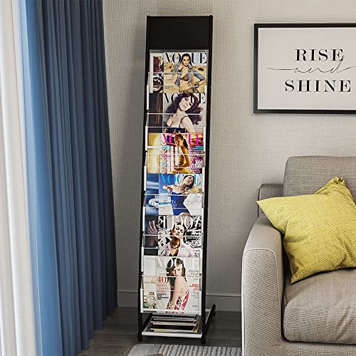 Kroey floor standing magazine rack Brochure Display Stand with 4 wheels and 6 layers for reception rooms or offices